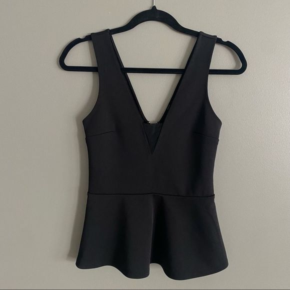 Express Tops - Express V Neck Peplum Zipper Back Tank Top Black Womens Size Small
